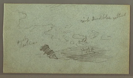 Teckning, Moln över bergskedja, låg sol, möjligen 1874