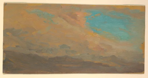 Teckning, Molnig himmel över berg; Verso: Upphöjning av ett monument, juli 1865