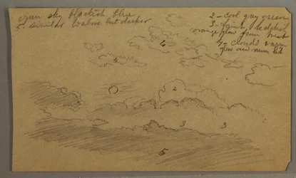 Teckning, Molnig himmel, fullmåne, möjligen 1865-66