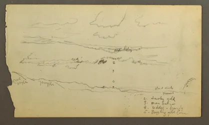 Teckning, Molnig himmel över dalgång (Maine), möjligen 1860