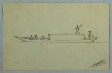 Teckning, täckt kanot, troligen sydamerikansk, 1853 eller 1857