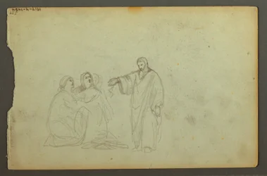 Teckning, Täckt vagn, Tre studier av en kvinna, möjligen 1868