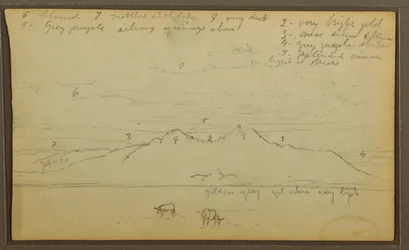 Teckning, Kor i landskap; Averso: Bambu, 1857