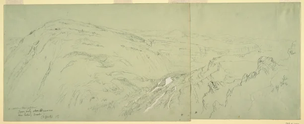 Teckning, Fjärran vy över Damaskus, Syrien, 1868