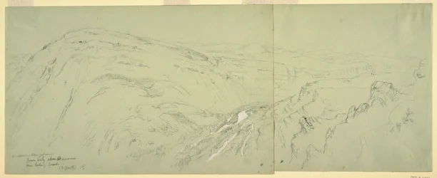 Teckning, Fjärran vy över Damaskus, Syrien, 7 maj 1868