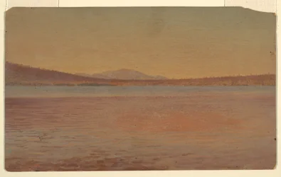 Teckning, vy över bergen Katahdin och Traveller från Lake Millinocket, 1870-80