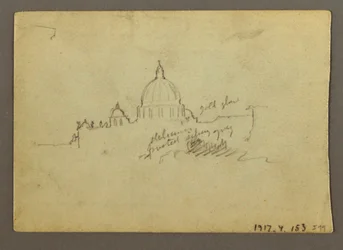 Teckning, fjärrvy av Peterskyrkans kupol, Rom, Italien, januari 1869