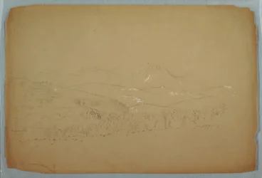 Teckning, Fjärran vy av Katahdin från väster, ca 1856