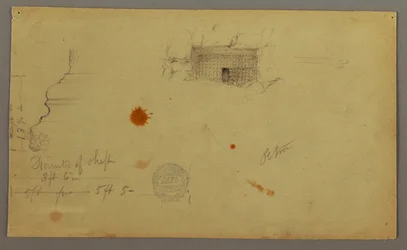Ritning, Kupolhus, Hus med trappa, februari, möjligen 1868