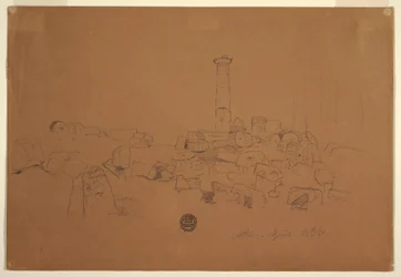 Teckning, Nedfallen pelare, Zeustemplet i Aten, 24 april 1869