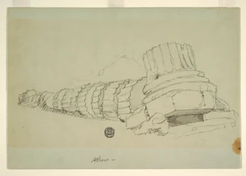 Teckning, fallande pelare i Zeustemplet, Aten, april 1869