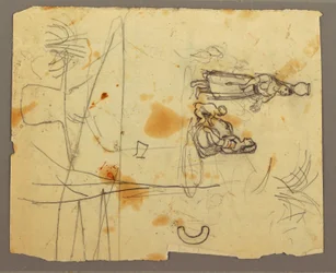 Teckning, Figurskisser; Averso: Bokhylla, 1853