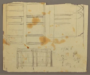 Teckning, Figurskisser; Averso: Bokhylla, 1853