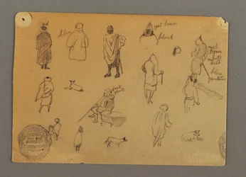 Teckning, Figurstudier med hundar, Egypten, 1868