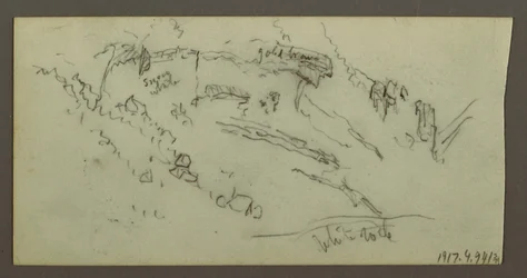 Teckning, Figurstudie, bergskedja, möjligen 1868