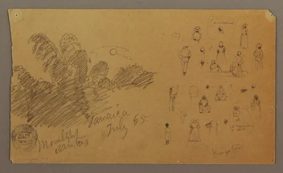 Teckning, Figurer, bambu i månsken, juli 1865