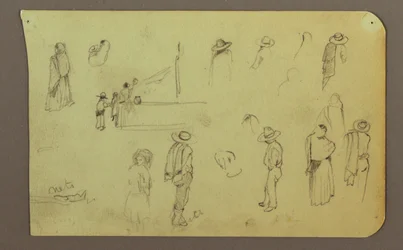 Teckning, Figurer, Verso: Figur, Landskap, 1883