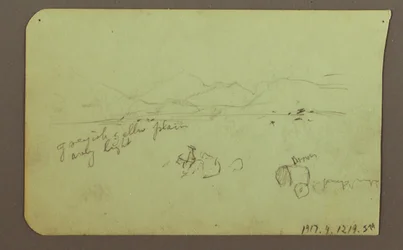 Teckning, Figurer, Verso: Figur, Landskap, 1883