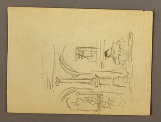 Teckning, Fragment av en kolonnad, fontän, möjligen 1868-69