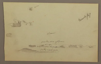 Teckning, fullmåne, moln, 1860-tal