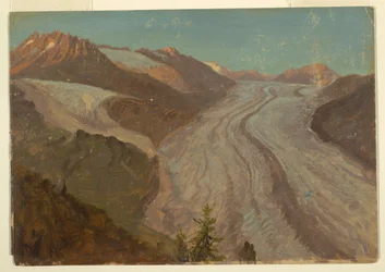 Teckning, Stora Aletaschglaciären, Schweiz, augusti 1868