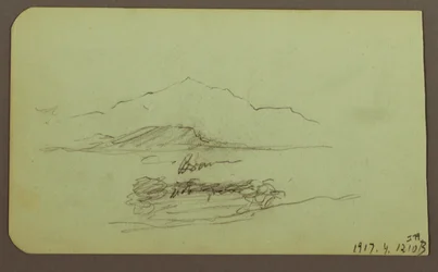 Teckning, kullar, boskap; Verso: Landskap, 1883