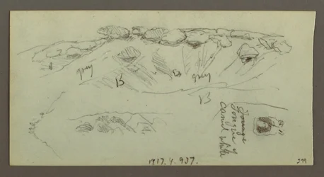 Teckning, Bergstoppar med stenblock, möjligen 1868