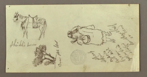 Teckning, Häst, Figur bakifrån, Träd, möjligen 1868