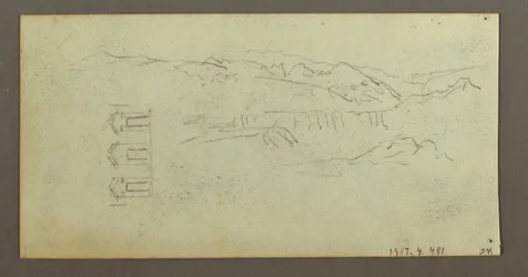 Teckning, Häst, Figur bakifrån, Träd, möjligen 1868