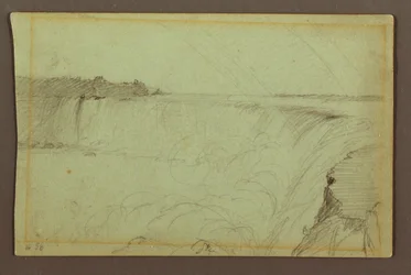 Teckning, Hästskofallen med dubbelregnbåge, Niagarafloden, Kanada, 1856