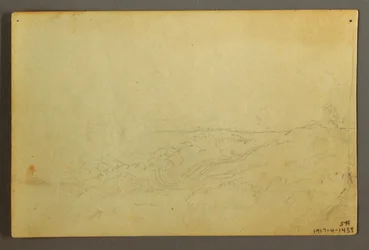 Teckning, Hus i skogen vid en bäck, april 1845