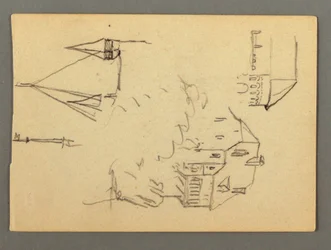 Ritning, Hus över klippa, torn, möjligen 1868