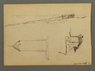 Ritning, Hus över klippa, torn, möjligen 1868