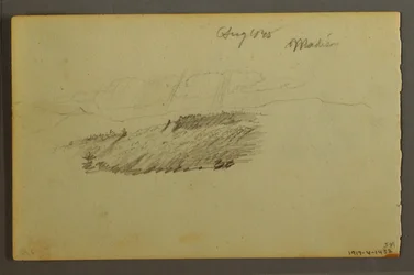 Ritning, Hus, segelbåt, växt, september 1844