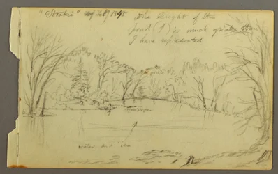 Teckning, Htakie () Damm omgiven av träd, 1845