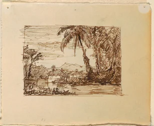 Teckning, Imaginärt landskap med, ca 1870-73
