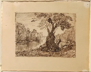 Teckning, Imaginärt flodlandskap, ca 1870-73