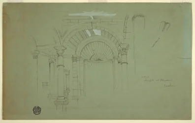 Ritning, interiör, templet i Mismiyeh, Syrien, 28 april 1868
