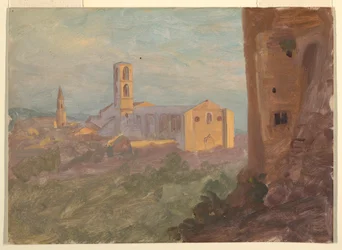 Teckning, italiensk eller schweizisk stad, 1868