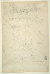 Teckning, Kaaterskill Falls, Catskill Mountains, New York, juli 1844