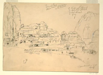 Ritning, Khirbet-en-Nasara, Petra, Jordanien, 26 februari 1868