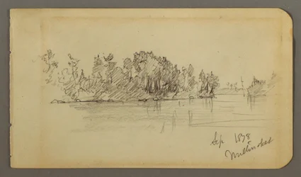 Teckning, Sjö och skogsklädd strand, 1878