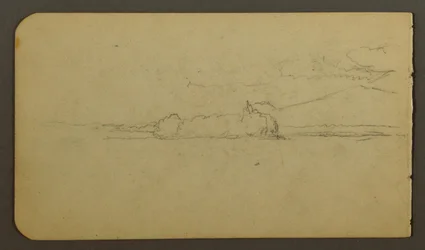 Teckning, sjö med utsikt mot Mt. Katahdin, 1878