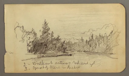 Teckning, Sjö omgiven av träd, möjligen 1878