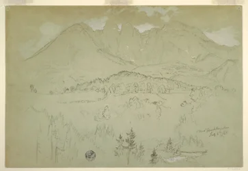 Teckning, Landskap, Berchtesgaden, Bayern, 6 juli 1868