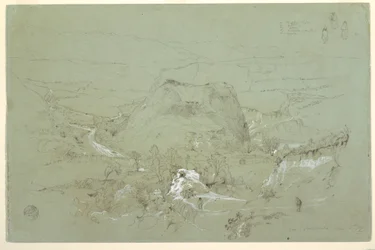 Teckning, Landskap nära Guaranda, Ecuador, 5 juni 1857