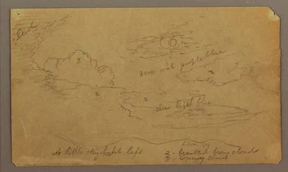 Teckning, Landskap; Verso: Botaniska skisser, 1865