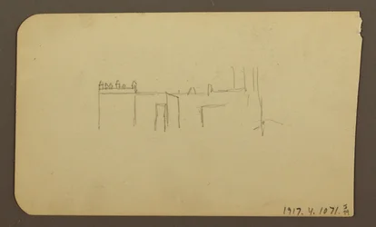 Teckning, Landskap; Verso: Kyrka, april 1885