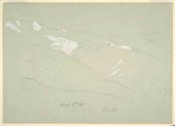Teckning, Landskap i Bernese Apls, nära Bel Alp, Schweiz, september 1868