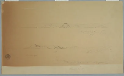 Teckning, Landskap nära Fogo Island, Brimstone, Head, Change Island Rocks, 2 juli 1869